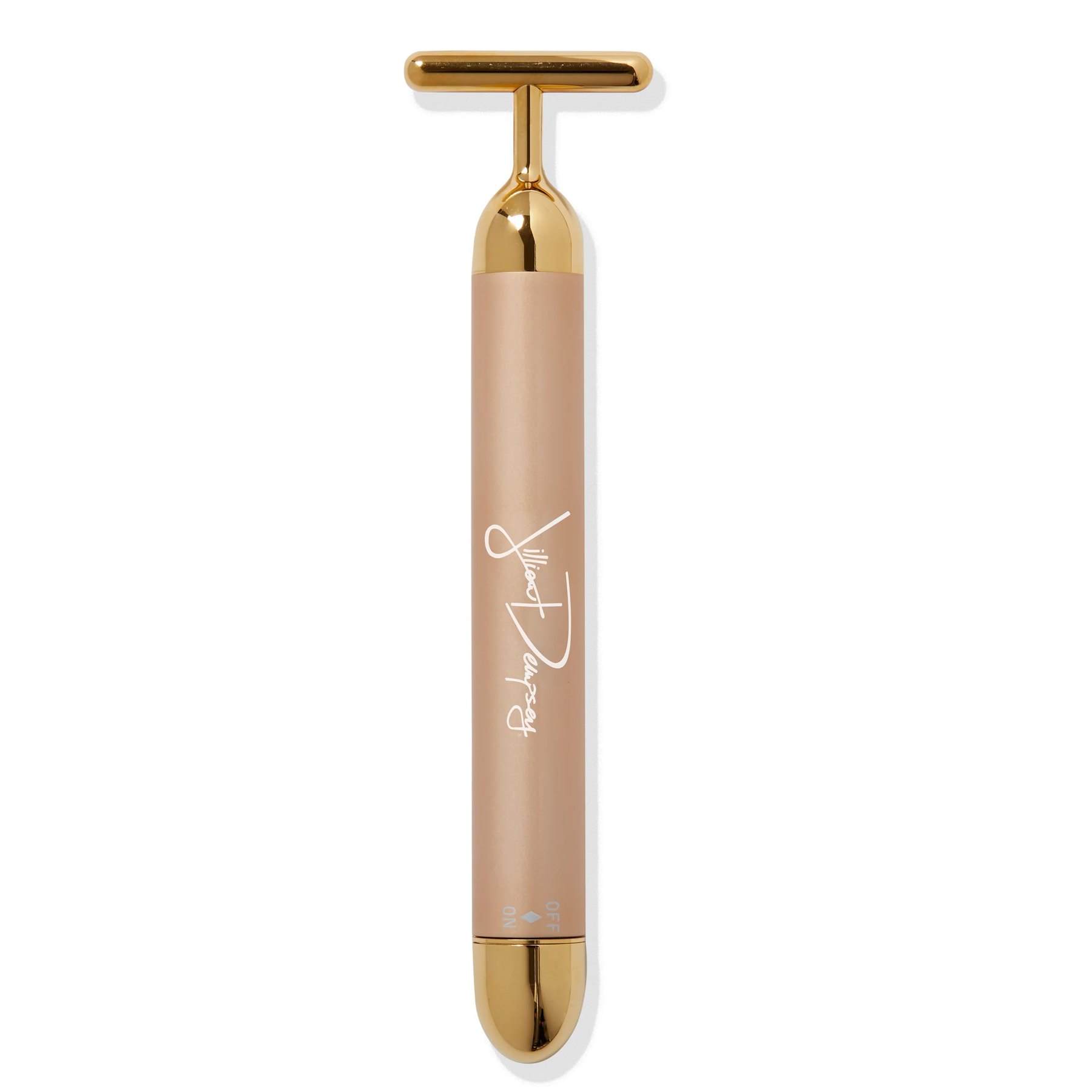 A gold sculpting bar standing upright against a white background.