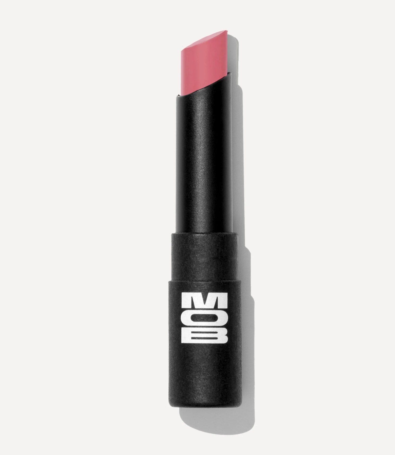 MOB Beauty Soft Matte Lipstick in open black tube.